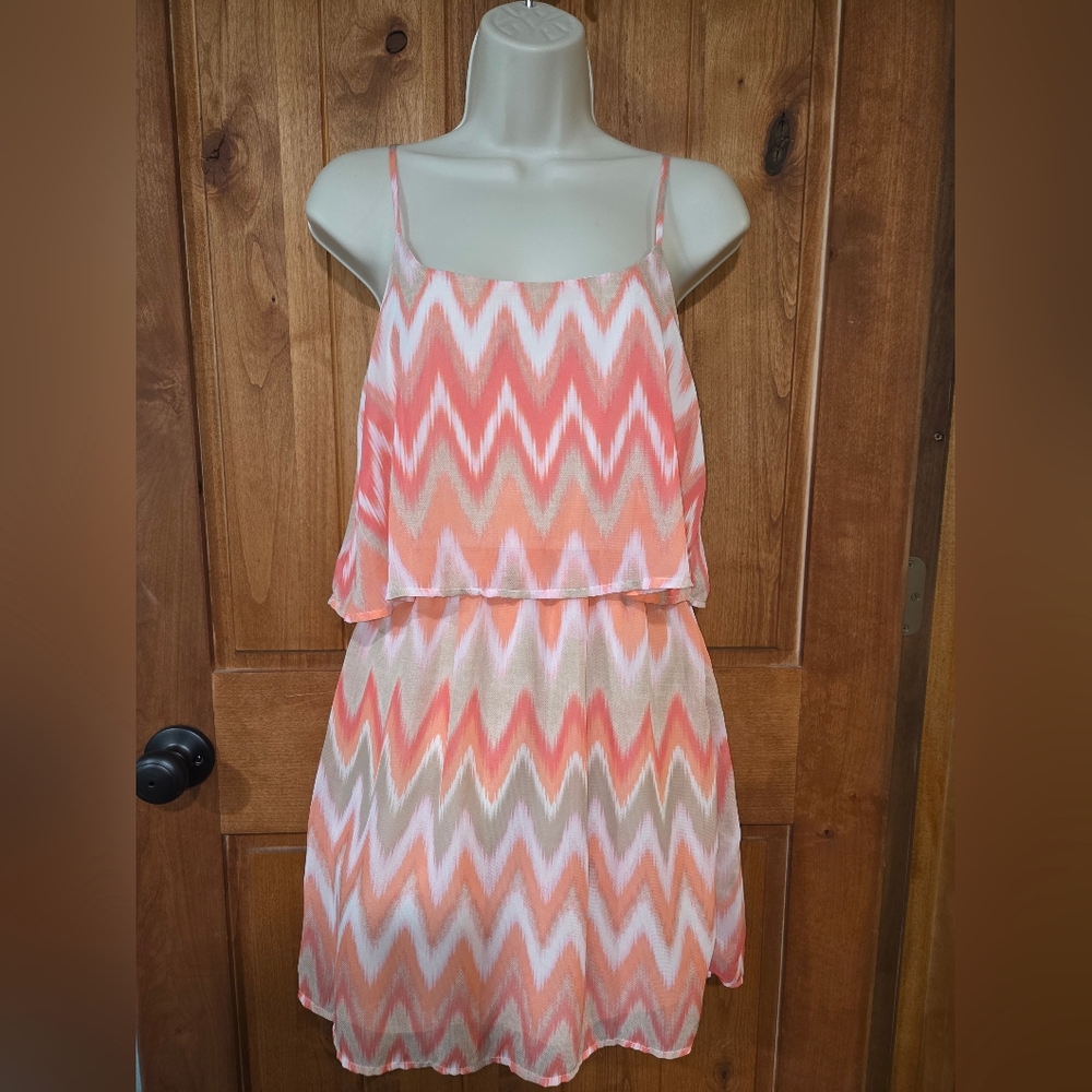 Emerald Sundae Chevron Mini Dress in Peach and Cream